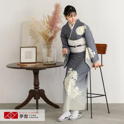 訪問着 レンタル 入学式 卒業式 結婚式 ジャパンスタイル ブランド着物 袷 グレー むじな菊 七五三 身長154〜165cm H1435