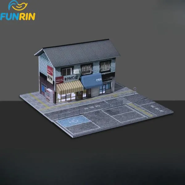 1/64 スケール 日本街並みパン屋ジオラマ LED 照明付き ミニカー展示台 PVC+ABS 素材 30×30×14.8cm ダイキャストカーコレクション用情景模型