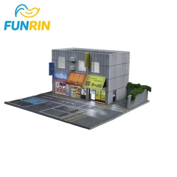 1/64 縮尺 日本風街角店舗ジオラマ模型 照明付き 合金ミニカー収納ケース コレクション展示置物