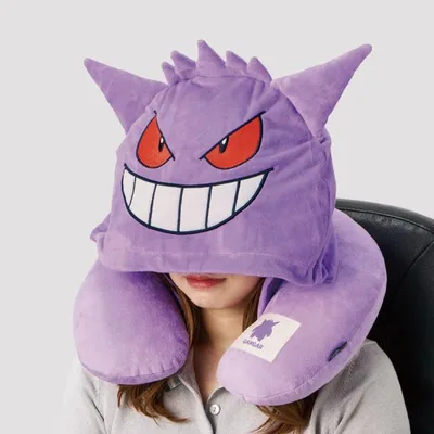 ポケモン フード付ネックピロー ゲンガー | ポケットモンスター gowell ゴーウェル クッション 折りたたみ 出張 旅行 新幹線 飛行機 ドライブ 推し活 推しポケ