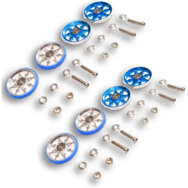 ミニ四駆 アルミローラー ミニ四駆ローラー ベアリング ベアリングローラー 19mm 軽量 パーツ 8個 セット 大人 (ブルー系)