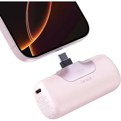 モバイルバッテリー 22.5W急速充電・5500mAh大容量 軽量 小型 タイプc コネクター内蔵 (ピンク, Medium)