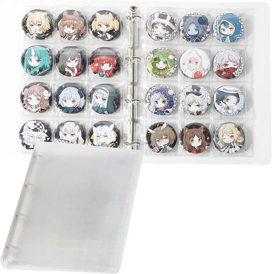 缶バッジ 収納ファイル 缶バッジケース 58mm 大容量 落下防止フタ付き 持ち運び 72〜96個(クリア, 23.5x31x2cm)