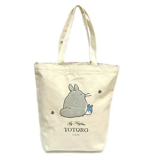 ジブリグッズ 縦型刺繍帆布トートバッグ となりのトトロ 振り向きトトロ