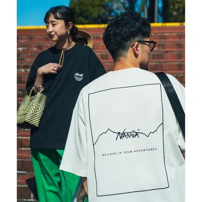 ナンガ tシャツ 半袖 「NANGA/ナンガ」 別注 ルーズフィット スクエアロゴバックプリント ドローコードTシャツ「追加」 レディース メンズ