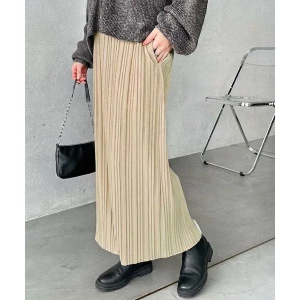 ロング スカート 「-10cmカット可能」低身長さんにもオススメ!セルフカットプリーツナロースカート