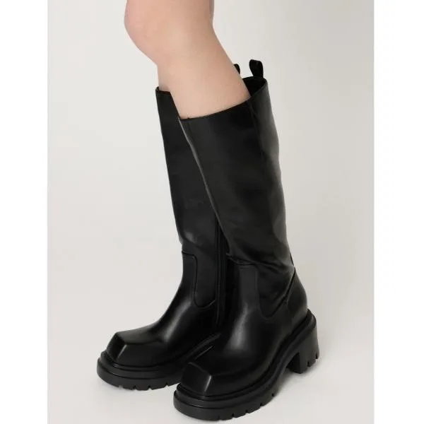 ロング ブーツ 「美脚チートブーツ」SQUARE TOE KNEE BOOTS スクエアトゥ ニー ブーツ ロングブーツ レディース