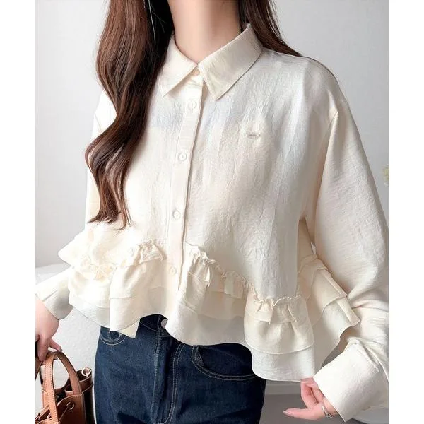 ブラウス シャツ 「mily bilet」甘さはやさしく、印象は品よく。旬顔を叶える裾フリルブラウス(長袖) レディース