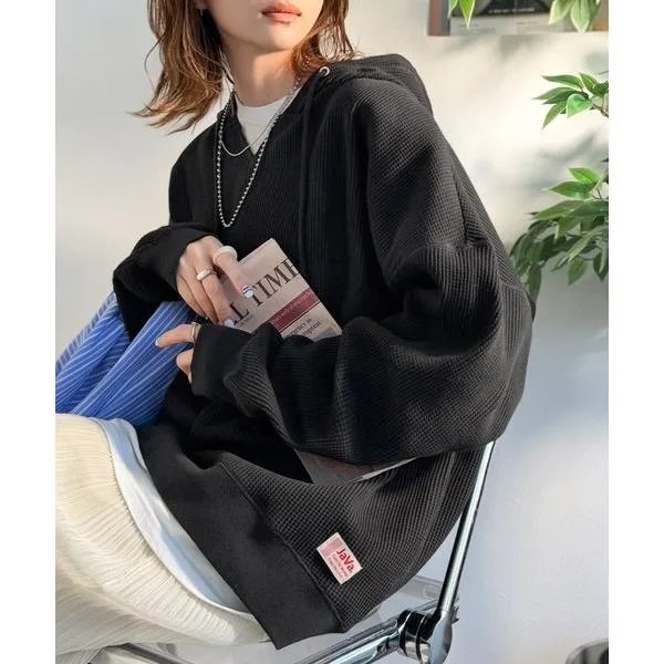 パーカー 「JaVa ジャバコラボ」毎日着たい、今っぽゆるっとシルエット。綿100%オーバーサイズワッフルパーカー レディース