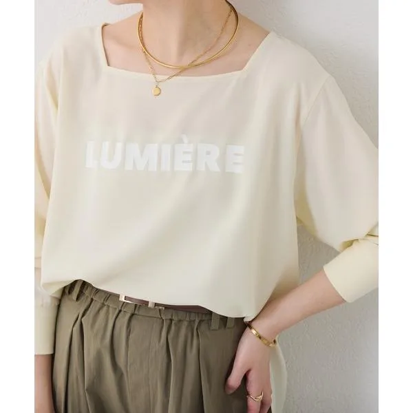 tシャツ すっきり見え/一枚着としてもインナーとしても/スクエアネックジョーゼットロゴロンT/WEB限定 レディース