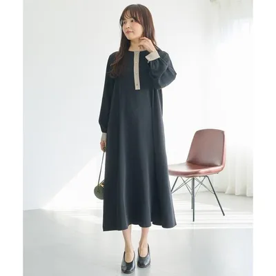 ワンピース バイカラージョーゼットワンピース│着るだけできちんと見え/大人の配色デザイン/ロング丈/Aライン/洗える