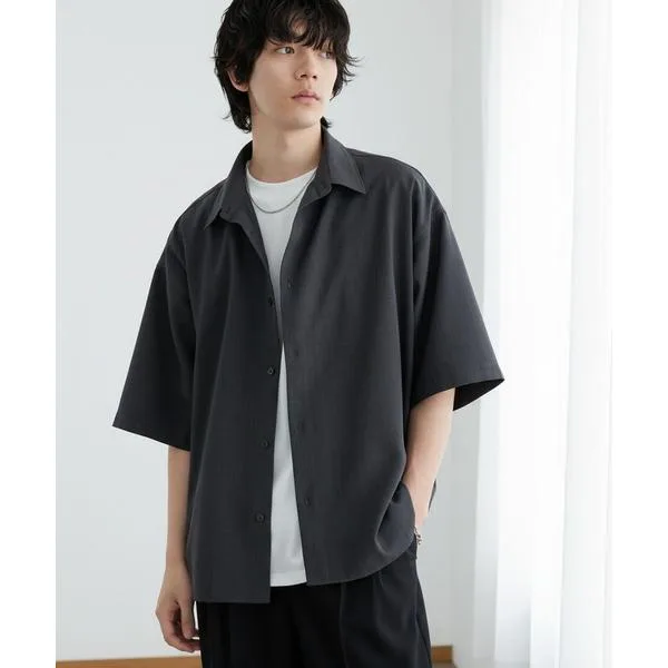 シャツ 半袖 ハイツイステッドツイル サイドスリット レギュラーカラー 半袖シャツ/速乾&UVカット&イージーケア「セットアップ対応」 メンズ レディース