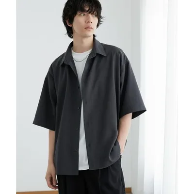 シャツ 半袖 ハイツイステッドツイル サイドスリット レギュラーカラー 半袖シャツ/速乾&UVカット&イージーケア「セットアップ対応」 メンズ レディース