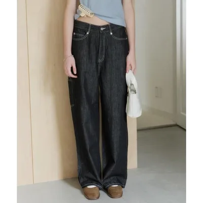 ワイドパンツ ジーンズ デニム デニムパンツ wide stitch adjustable denim / ワイドステッチアジャスタブルデニム レディース