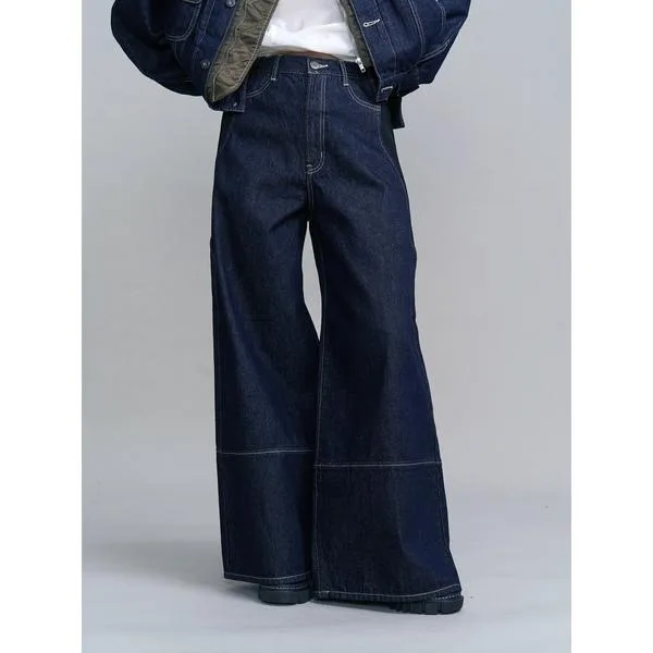 ワイドパンツ ジーンズ デニム デニムパンツ WAVE LINE SIDE RIB DENIM PANTS / ウェーブラインサイドリブデニムパンツ レディース