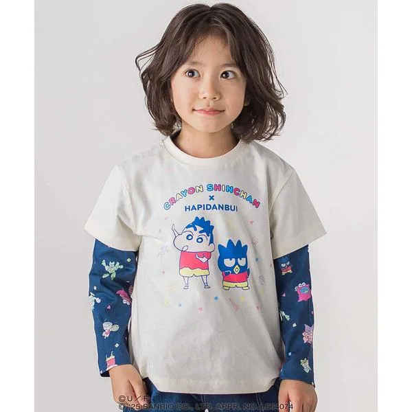 tシャツ 「原作クレヨンしんちゃん×はぴだんぶい×SLAPSLIP」フロントプリント半袖Tシャツ+総柄長袖Tシャツ2点セット(80~120cm)