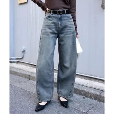 ワイドパンツ ジーンズ デニム デニムパンツ 「anyway.シリーズ」速乾 立体カーブ バレルレッグ ワイドデニム「セットアップ対応」 レディース