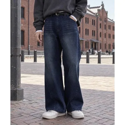 ワイドパンツ ジーンズ ヴィンテージ加工ワイドフレアデニムパンツ メンズ レディース