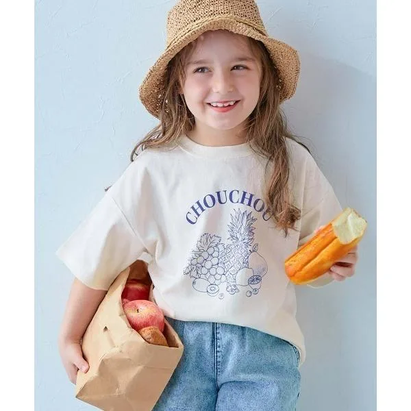 tシャツ 綿100% デビラボ ガールズ BIGシルエット プリント半袖Tシャツ キッズ 子供服 女の子