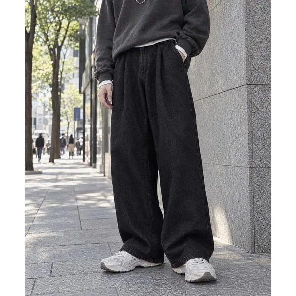 ワイドパンツ ジーンズ ヴィンテージライク バルーンシルエット ワイドデニムパンツ「サステナブル素材/速乾/ウォッシャブル」 メンズ レディース