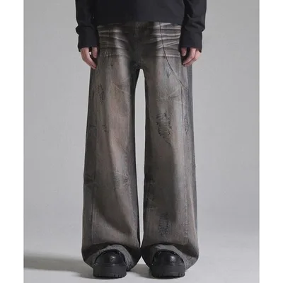 ジーンズ 「GRANCY」Seam Design Wide Straight Denim Pants / シームデザインワイドストレートデニムパンツ メンズ レディース