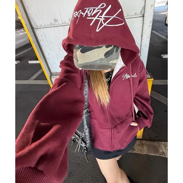 パーカー フードロゴビッグジップアップパーカー レディース