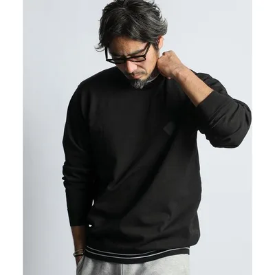 セーター ニット 「BLACK LABEL」JACQUARD LOGO KNIT CREW:自宅で洗える ジャガードロゴ ウォッシャブルニット メンズ