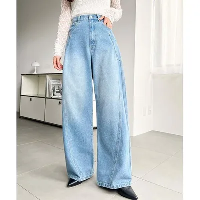 ワイドパンツ ジーンズ デニム デニムパンツ ビッグポケット切替カーブデニム レディース