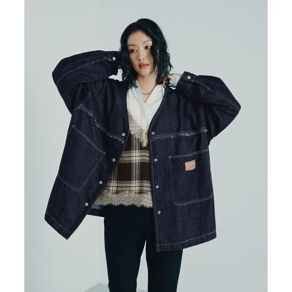 ブラウス シャツ ノーカラーデニムシャツ 629900 レディース