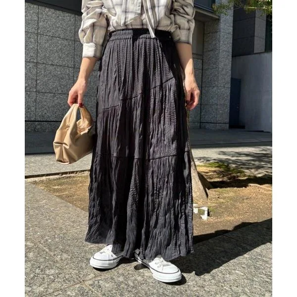 ロング スカート 「新色秋カラー登場!」「9色展開」「ノンアイロンで美シルエット」WEB限定/クリンクルギャザースカート