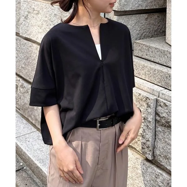 tシャツ 半袖 速乾 ハーフジップコクーンプルオーバー「接触冷感・UV対策・吸水速乾・抗菌防臭」 レディース