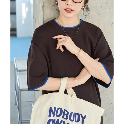 tシャツ 半袖 \待望の再入荷!/限定展開 「接触冷感」配色ライン 半袖ニット TEE レディース