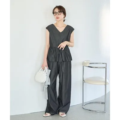 ワイドパンツ ジーンズ デニム デニムパンツ 限定展開 レーヨンデニム ノースリーブ セットアップ レディース