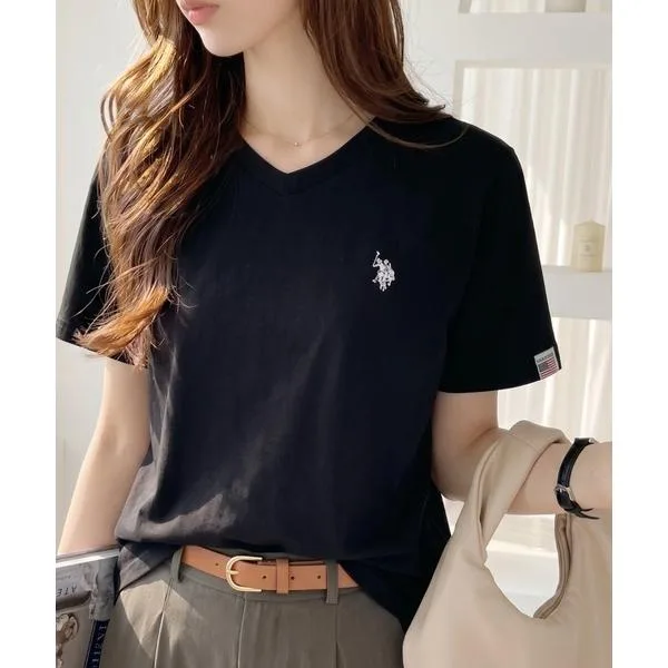 tシャツ 半袖 「Ada.別注 U.S. POLO ASSN」コンパクト Vネック Tシャツ レディース
