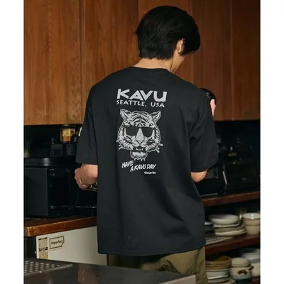 tシャツ 限定展開 KAVU×FREAK'S STORE カブ― 別注 バックプリント クルーネック Tシャツ TIGER メンズ レディース