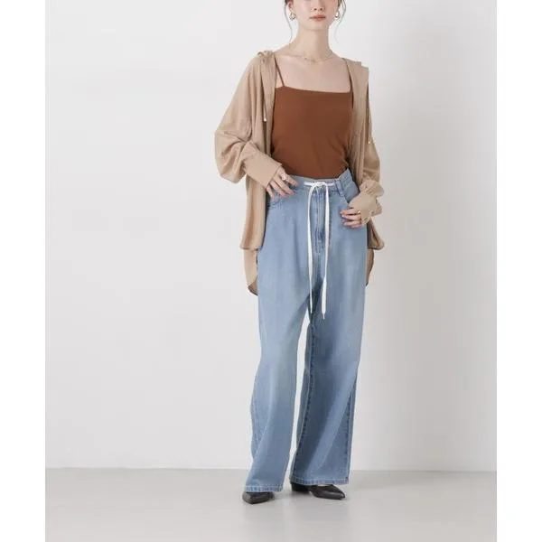 ワイドパンツ ジーンズ デニム デニムパンツ ウエストドロストワイドデニムパンツ レディース