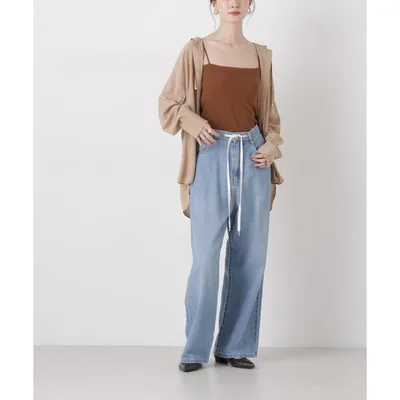 ワイドパンツ ジーンズ デニム デニムパンツ ウエストドロストワイドデニムパンツ レディース