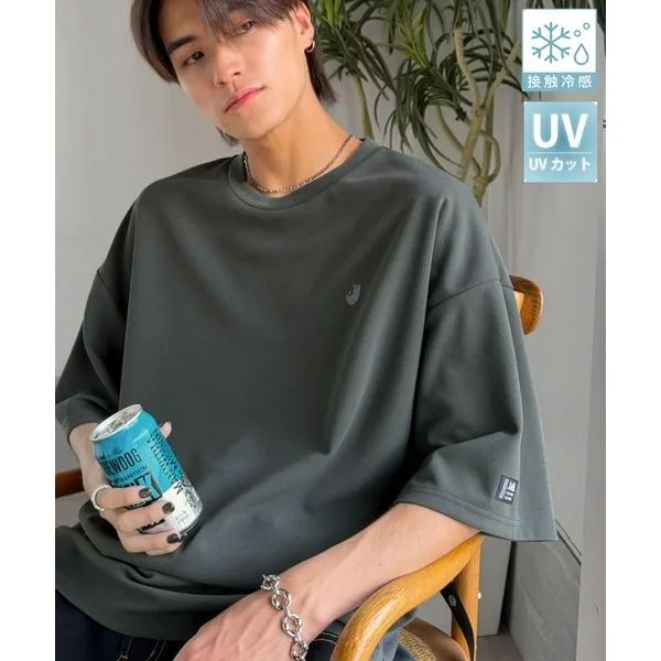 tシャツ 「JaVaジャバコラボ」「接触冷感・UVカット機能付き」シャリ生地で夏も快適!胸刺繍 梨地カットジョーゼットTシャツ(オーバーサイズ)