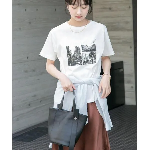 tシャツ 半袖 箔プリントフォトTシャツ レディース