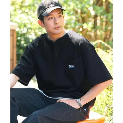 ヘンリーネック tシャツ 「UNNOTICEシリーズ」ファンクショナルファブリック ヘビーワッフル ヘンリーネック 半袖ポケットTシャツ / 抗菌防臭・UVカット「…