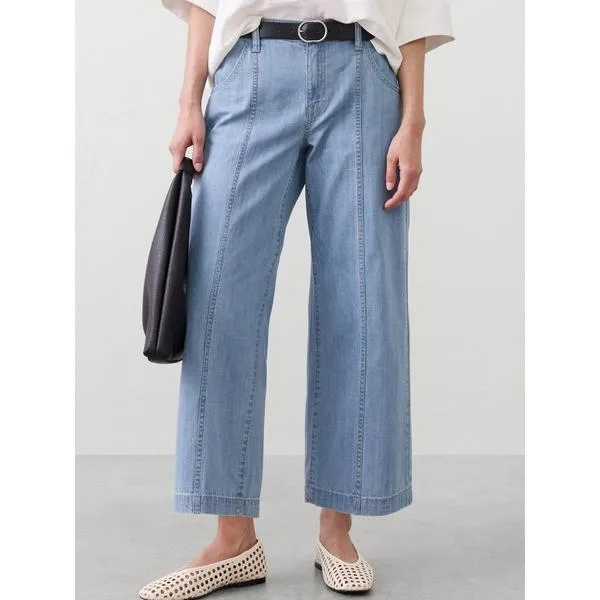 ワイドパンツ ジーンズ デニム デニムパンツ BANANA REPUBLIC FACTORY STORE ミッドライズ ワイドレッグ サマーウェイト クロップド ジーンズ レディース