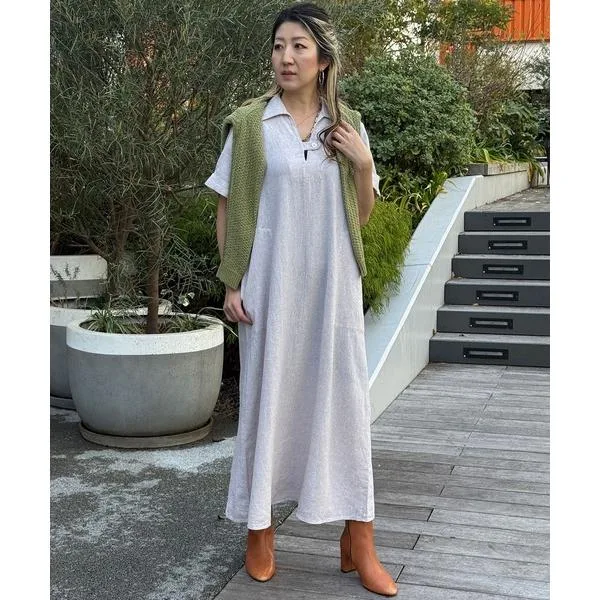 ワンピース 半袖 BANANA REPUBLIC FACTORY STORE 日本限定 リネンブレンド Aライン ワンピース