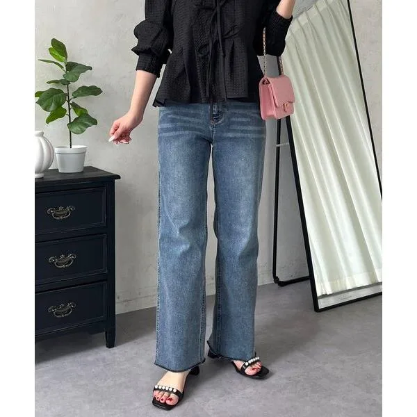 ジーンズ デニム デニムパンツ ストレッチスリムストレートデニム レディース