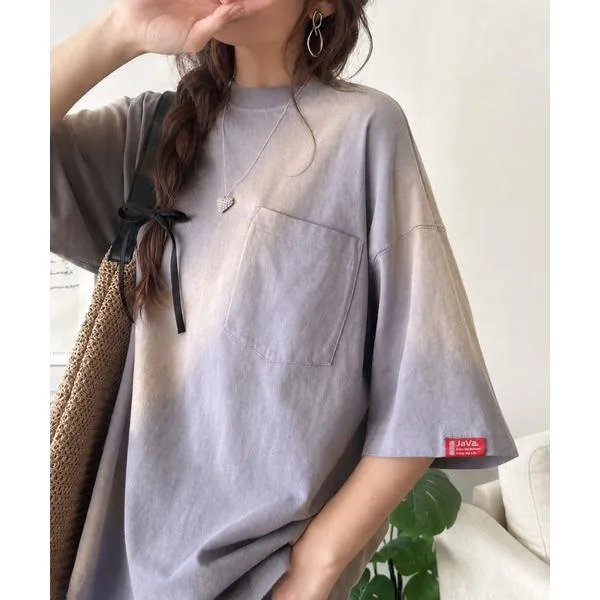 tシャツ 半袖 「JaVaジャバコラボ」唯一無二のヴィンテージ感。二の腕カバー♪オーバーサイズシルエットのスプレーダイポケットTシャツ(半袖)
