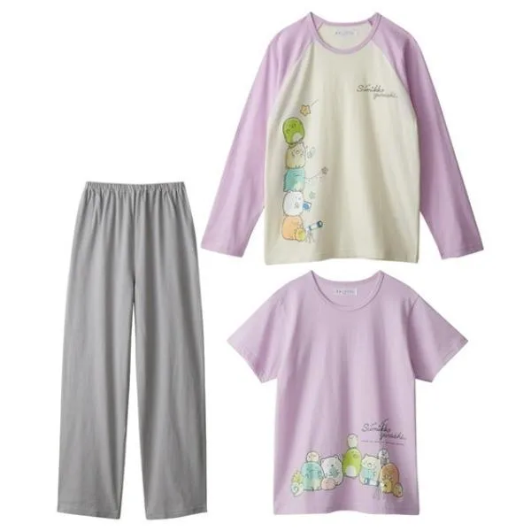 パジャマ 綿100% 「すみっコぐらし」2トップスパジャマ(半袖トップス+長袖トップス+長丈パンツ) キッズ 子供 女の子