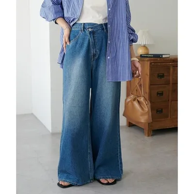ワイドパンツ パンツ ライトオンスデニムワイドパンツ レディース