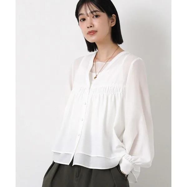 ブラウス シャツ シアーVネックAラインブラウス レディース