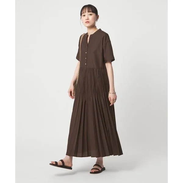ワンピース 半袖 「size SHORT/TALLあり」ワッシャー プリーツ ショートスリーブ ワンピース