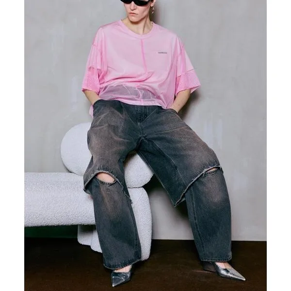 ワイドパンツ ジーンズ デニム デニムパンツ Layered Denim Pants/レイヤードデニムパンツ レディース メンズ