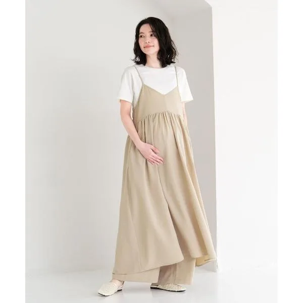マタニティ 「リネンライクドライシリーズ」「産前・産後対応」マタニティ/2WAYキャミワンピース 639033